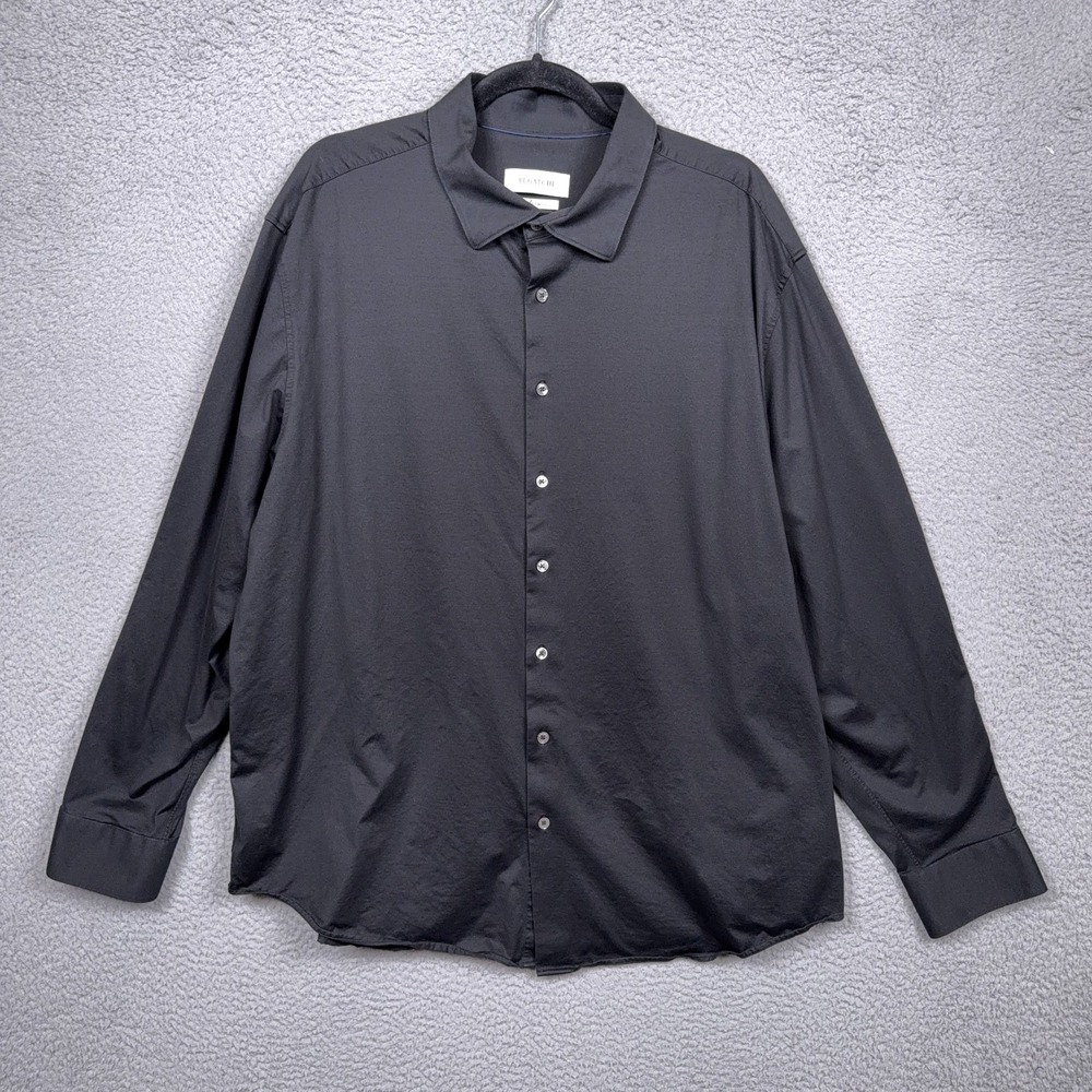 Bugatchi Shirt Mens 3XL Black 8 Way Stretch Cotton Button Preppy Office Business
